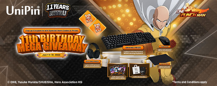 #11YearsWithU Birthday Mega Giveaway-Top Up One Punch Man with UniPin Now! (MY)